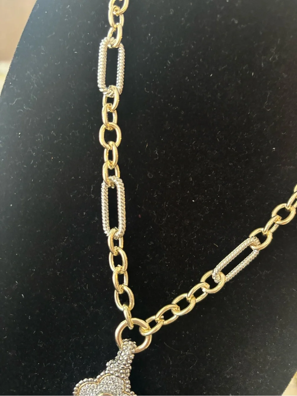 Gold and Silver Two-Tone Pendant Chain Necklace